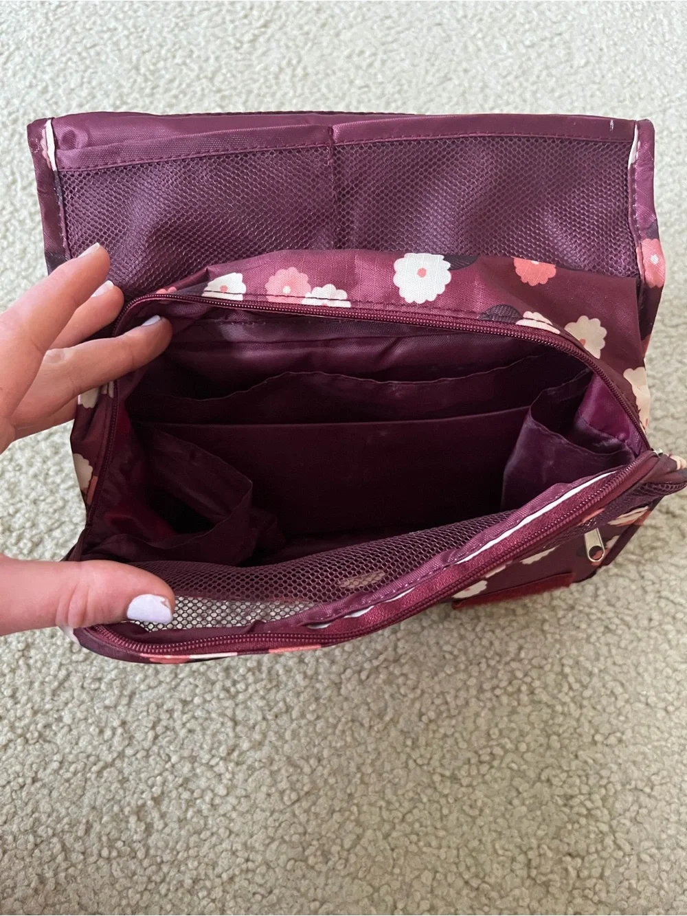 Floral Hanging Travel Toiletry Bag - Burgundy Pink